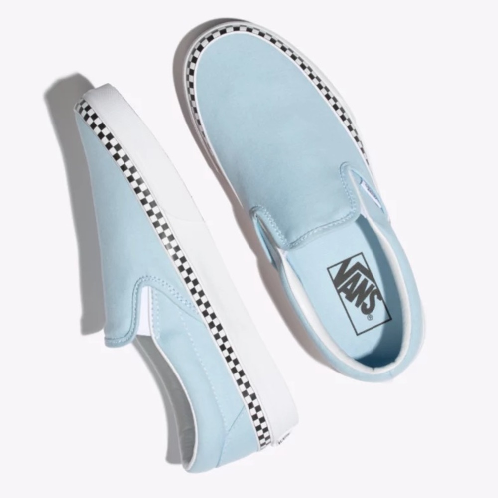 VANS BLUE CHECK FOXING SLIP ONS - Picture 2 of 6
